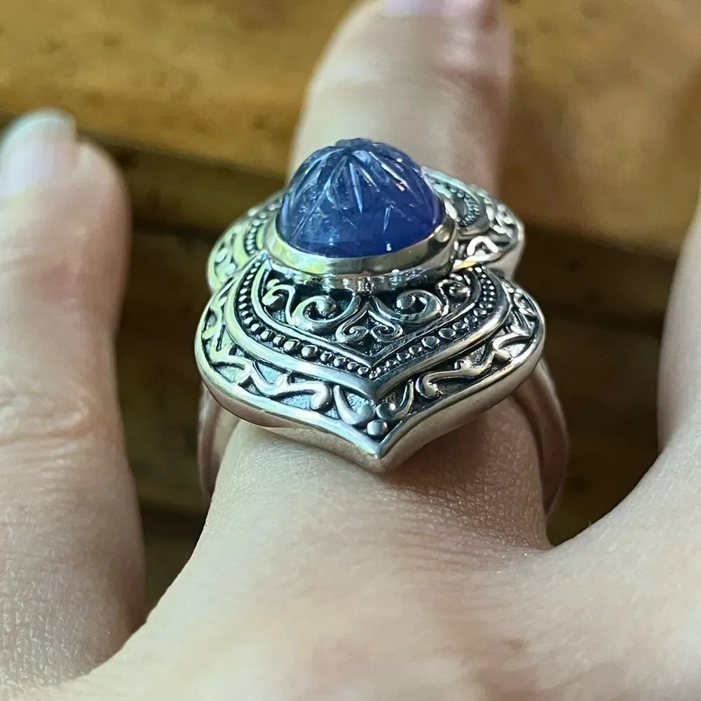 Natural Tanzanite Sterling Silver Cocktail Ring Size 7